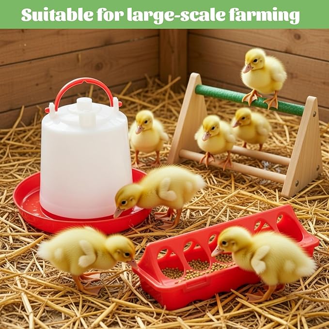 14 Pcs Chick Feeder and Waterer Kit with Wooden Perch Baby Poultry Starter Set 1.5 L Feeding Dispenser for Small Poultry Ducks Quail Pigeon Coop and Brooder