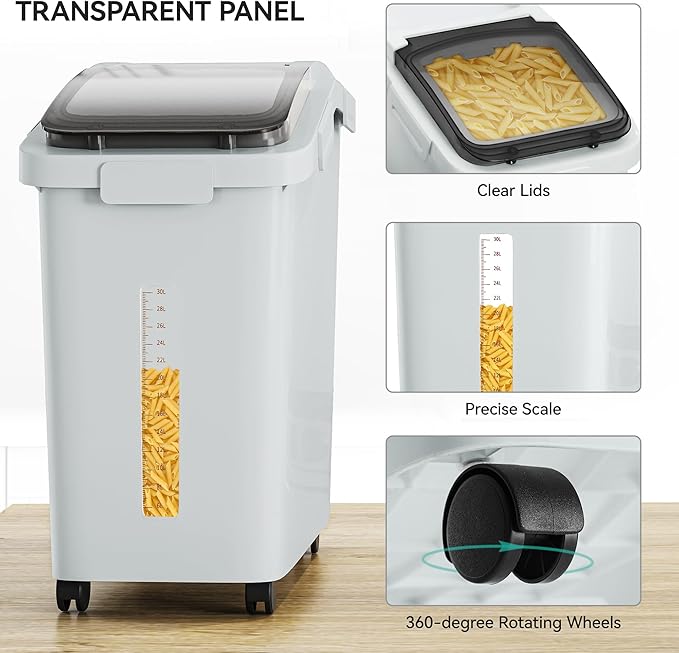 YITAHOME Large Ingredient Storage Bin, Commercial Rice Container With Wheels, Scoop, Lid and Scale - Bulk Flour Bin for Kitchen