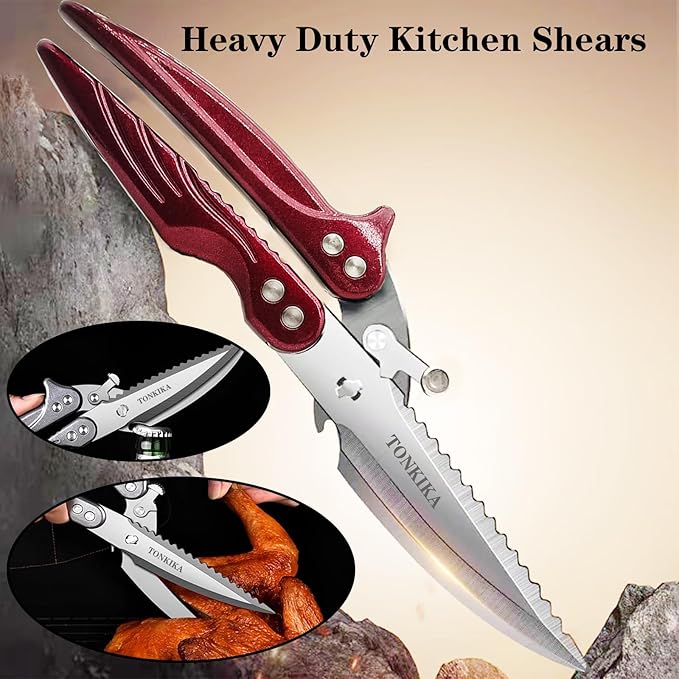 Heavy Duty Poultry Shears, Professional Kitchen Scissors, Kitchen Shears for Food Heavy Duty Chicken Scissors,Spatchcock Turkey Shears that Come Apart,Red