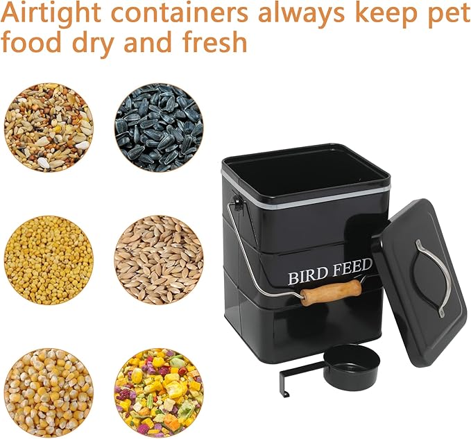 Geyecete Bird Feeder,Bird Food Jar Pet Food Storage Airtight Food Storage Container-Black