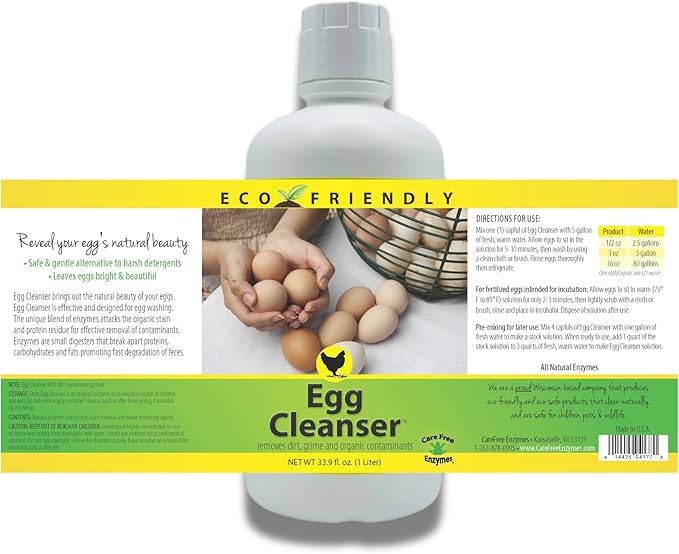 CareFree Enzymes Egg Washer & Egg Cleaner — Natural Enzyme Egg Wash for Fresh Farm Eggs, Safe for Backyard Chickens & Homesteads, 33.9 oz
