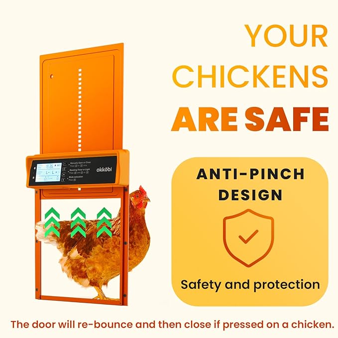 Okkobi Automatic Chicken Coop Door Solar Powered - LCD Display - Chicken Coop Door with Remote Control, Light Sensor & Timer - Anti-Pinch Function - 5-Year Protection - Autumn Ember