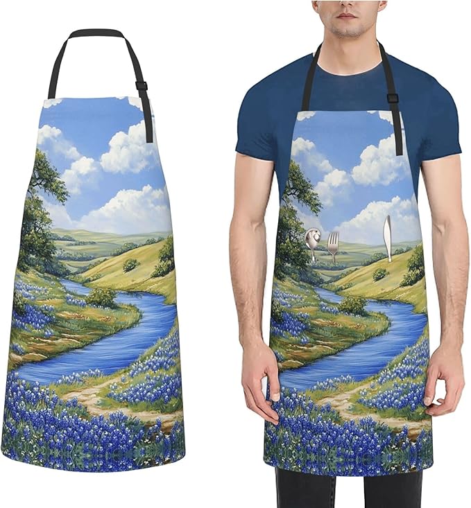 Kitchen Aprons for Men Women Waterproof Apron with 2 Pockets Skis on mountain Apron Adjustable Bib Aprons