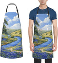 Kitchen Aprons for Men Women Waterproof Apron with 2 Pockets Skis on mountain Apron Adjustable Bib Aprons