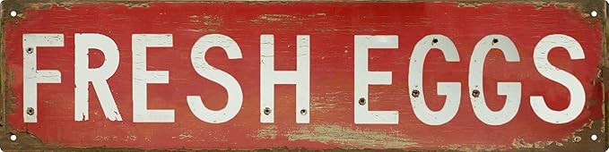 Retro Fresh Eggs Vintage Metal Tin Sign 4x16 in Chicken Farmhouse Wall Decor Rustic Red & Distressed Design Perfect for Kitchen Porch or Bedroom Unique Holiday Gift