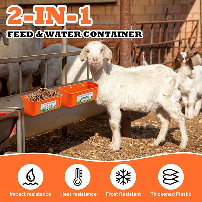 3 Pack Chicken Feeder, Duck Feeder Supplies, Hanging Fence Feed Trough with Clips for Goat, Sheeple, Piglet, Gooses, Turkeys, Dog Livestock Poultry, 8 Quarts in Total, Feed Scoop Included, Orange