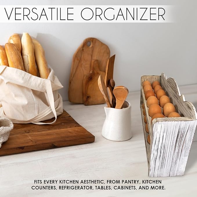 White Premium Pine Wooden Egg Holder 2-Tier Durable 24-Egg Storage Solution Ideal for Modern and Rustic Kitchen Fresh Eggs