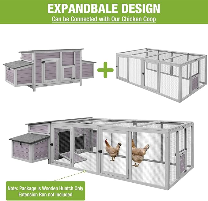 GUTINNEEN Chicken Coop Outdoor Wooden Portable Hen House Expandable Poultry Cage with Nesting Box,Perches,Waterproof Roof
