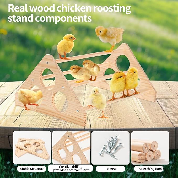 Chicken Perch for Coop - Roosting Bars for Chickens - Chick Brooder Perch & Enrichment Toys for Hens - Safe Wooden Adjustable Roosting Perch for Baby Chicks and Adult Chickens Accessories(Shape-2)