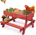 Chicken Picnic Table, Chicken Feeder No Waste Handmade Wooden, Large DIY Chicken Feeder Kit, Wild Bird, Duck & Squirrel Feeders, Mesh Bottom Keep Food Fresh and Dry Easy to Clean and Fill（Red Paint