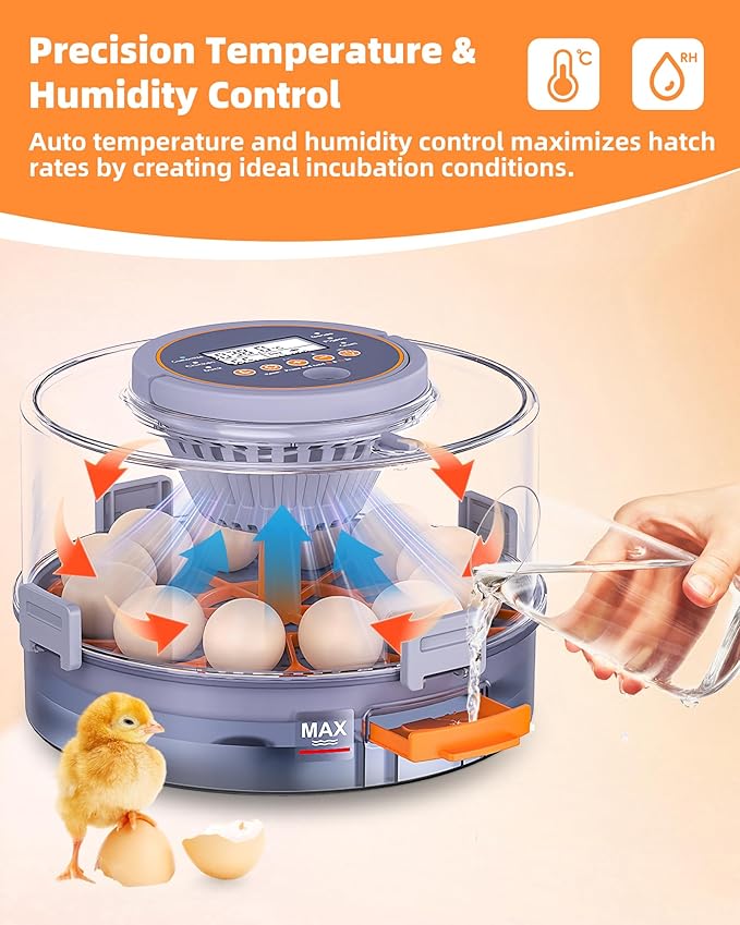 Incubators for Hatching Eggs, 12 Chicken Incubator with Automatic Egg Turning and Humidity Control, Baby Chick Cozy Supplies with Egg Candler for Quail, Chickens, Duck, Goose