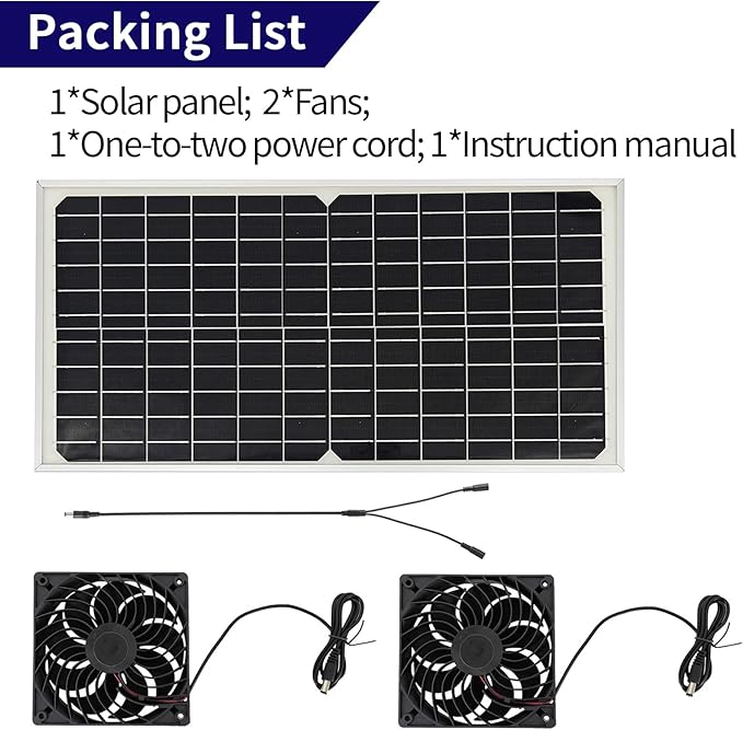 20W Solar Exhaust Fan for Chicken Coop, Sheds, Greenhouses, Dog Houses, Windows, Attics, Solar Powered Fan with Metal Frame, Easy Plug and Play Installation