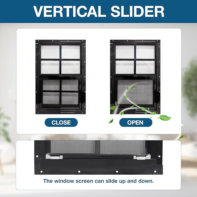 Yuzzy Shed Windows 2 Pack, Chicken Coop Windows 24" x 30" with Tempered Glass and Fiberglass Screen, Flush Mounted Small Window for Shed, Barns, Playhouse, Household, Garage (Black)