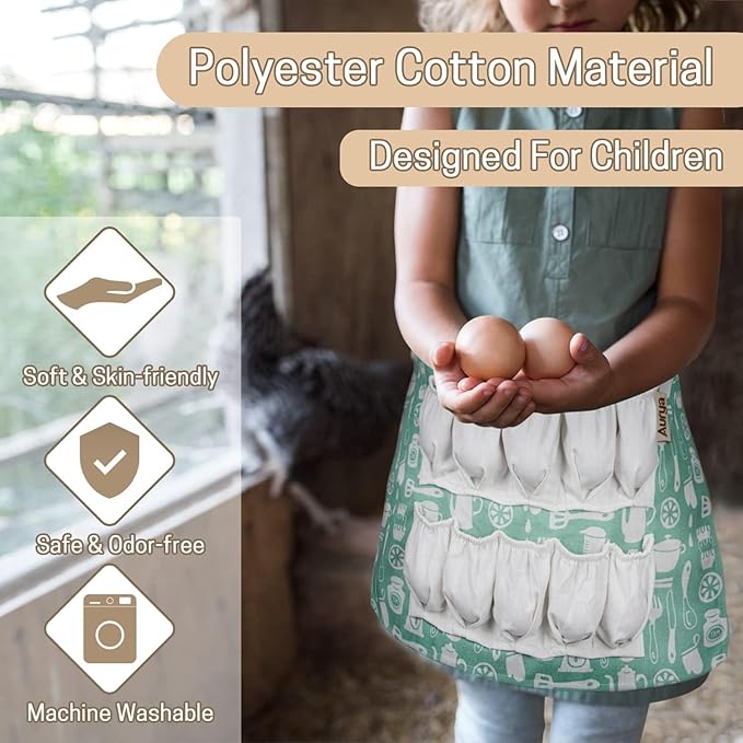 Aurya Kids Egg Collecting Apron - Chicken, Hen, Duck, Goose Gathering Holder for Children