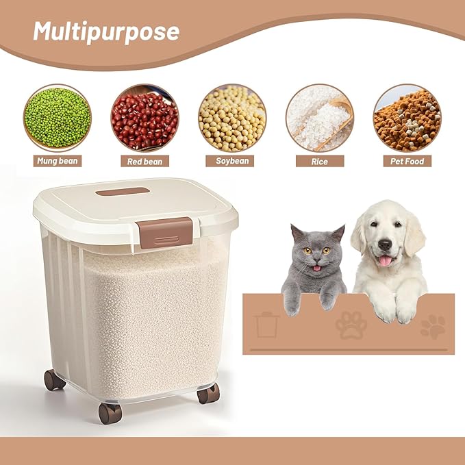 RUIAN 2Pcs Rice Storage Container 33Pound,55Pound Dog Food Storage Container with Wheels and Spoon(33bl&55bl)