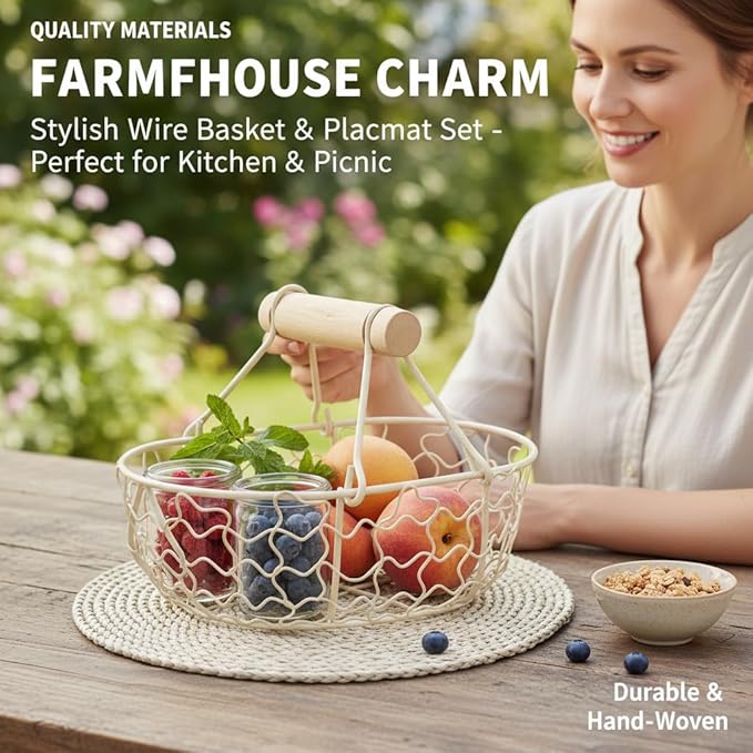 Kitchen Decor Chicken Egg Basket: Egg Basket for Gathering Fresh Eggs, Farmhouse Small Vintage Style Wire Fruit Bread Fresh Egg Holder Countertop, Egg Collecting Basket (Coffee)