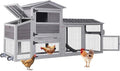 80" Large Chicken Coop on Wheels, with Run, Outdoor Wooden Hen House with Nesting Box, Leakproof Pull-Out Tray & Waterproof Roof, for 4–6 Chickens