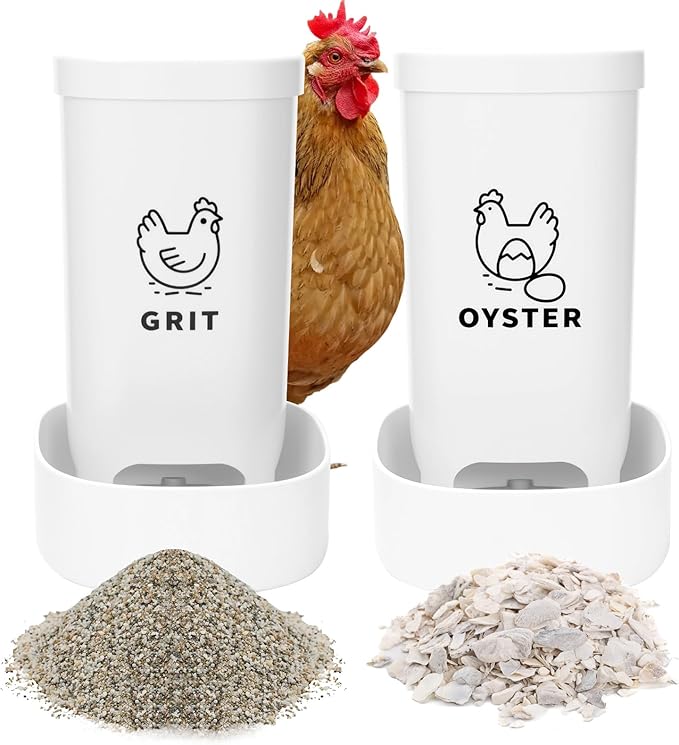 2-Pack Chicken Oyster Shell & Grit Feeder, Automatic, Hanging, Improves Eggshell Quality & Hen Health