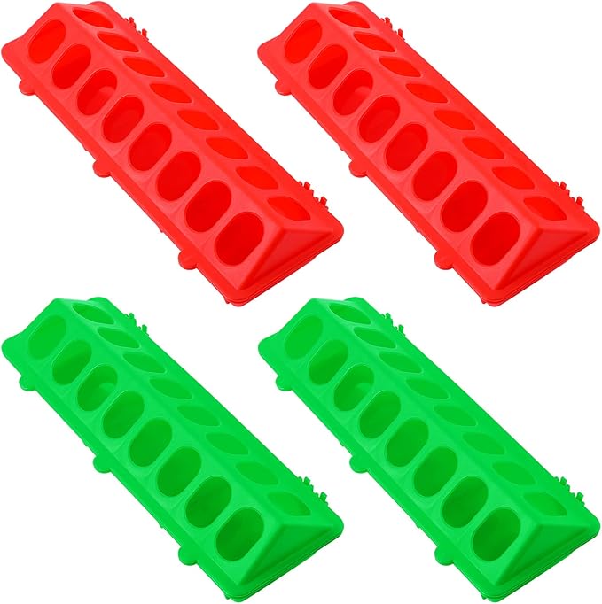 4 Plastic Flip Top Bird Small Poultry Feeder for Pigeon Chicken Small Poultry Feeder Duckling Quail Drinker No Mess No Waste Multihole Birds Feeding Dish Dispenser(Red, Green)