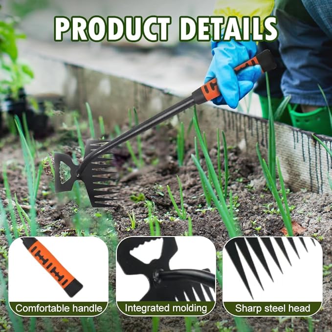 Gardening Hand Weeder Tools, Weed Puller Tool Weeding Artifact Uprooting Weeding Tool Manganese Steel with Black Baked Coating for Vegetable Gardening Backyard Farm Planting (8 Teeth)
