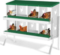 Metal Chicken Nesting Boxes, Heavy-Duty Galvanized Steel Egg Laying Box with 8 Compartments, Rustproof, Easy to Install & Clean, Wall-Mountable Design for Poultry Coops- Green with Stand