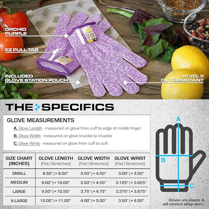 Glove Station Ultra Durable Series Cut Resistant Gloves - Cutting Gloves for Chefs, BBQ and Cooking - Level 5 Protection, Food Grade Safe Cut - Purple, Large Size