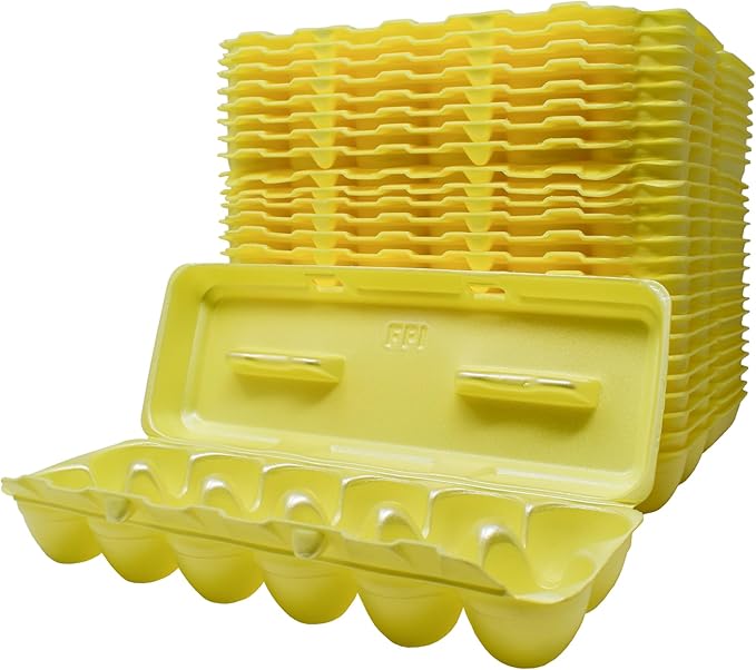 Foam Egg Cartons 25 Pack – Yellow – Made in USA – Reusable 12-Egg Cartons for Chicken Eggs