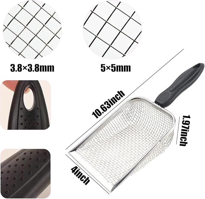 Chicken Poop Scooper for Coop, 2 Pack Chicken Coop Shovel with 0.15inch & 0.2inch Mesh Metal Chicken Coop Rake and Scoop Tool,Sifting Shovel for All Litter Types Easy Clean Kitty Waste Litter