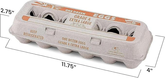 MT Products Printed Natural Pulp Egg Cartons 1 Dozen - Disposable Egg Storage Container (Pack of 250) - Made in the USA