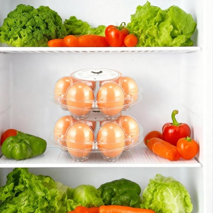 Zhehao 40 Pack Round 6 Count Plastic Egg Cartons Bulk with Date Stickers Half Dozen Egg Cartons Clear Reusable Holders for Fresh Eggs Storage for Farms Family, Markets Display