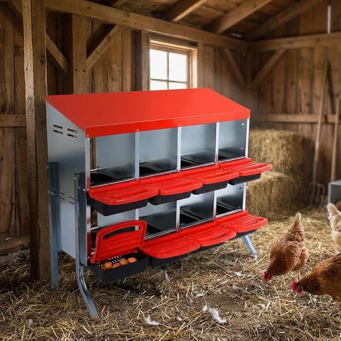 Nesting Boxes for Chickens, Chickens Laying Boxes for Chicken Coop with Legs, 8 Compartments Chicken Nesting Boxes, with Removable Tray, Easy Cleaning, for Hens Outdoor Chicken Coop Farm Yard, Red