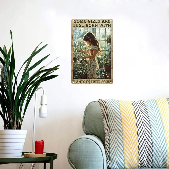 Vintage Tin Signs Some Girls Are Just Born With Plants In Their Souls Metal Sign Wall Decor for Garden Yard Outdoor Outside Home 12×8 Inch