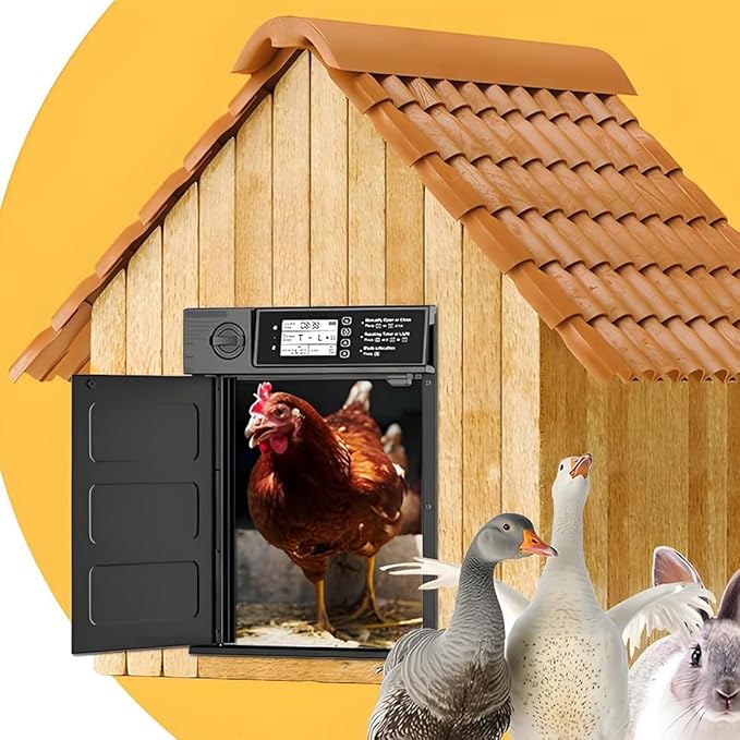 Automatic Chicken Coop Door Solar Powered with Timer, Light Sensor, Remote Control, LCD Display, Aluminum Alloy, Automatic Chicken Coop Door Chicken House Door Anti-Pinch Weatherproof