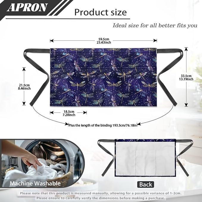 Waist Apron with 3 Pockets Waterproof 13 Inch Short Half Waist Aprons Women Men Server Aprons Waitress Waiter Apron
