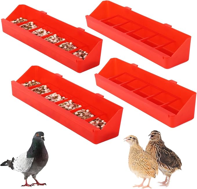 4 Pack No Mess Quail Feeder Removable 6 Slots Hanging Chicken Feeder Trough Water Trough for Pigeon Parrots Chicks Quail Duck Bird Poultry Animal
