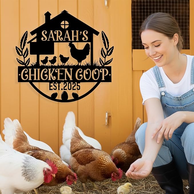 Custom Chicken Coop Metal Sign, Personalized Chicken Coop Sign for Outside, Custom Metal Hen House Farm Signs, Chickens Hen House Farmhouse Wall Art Decor