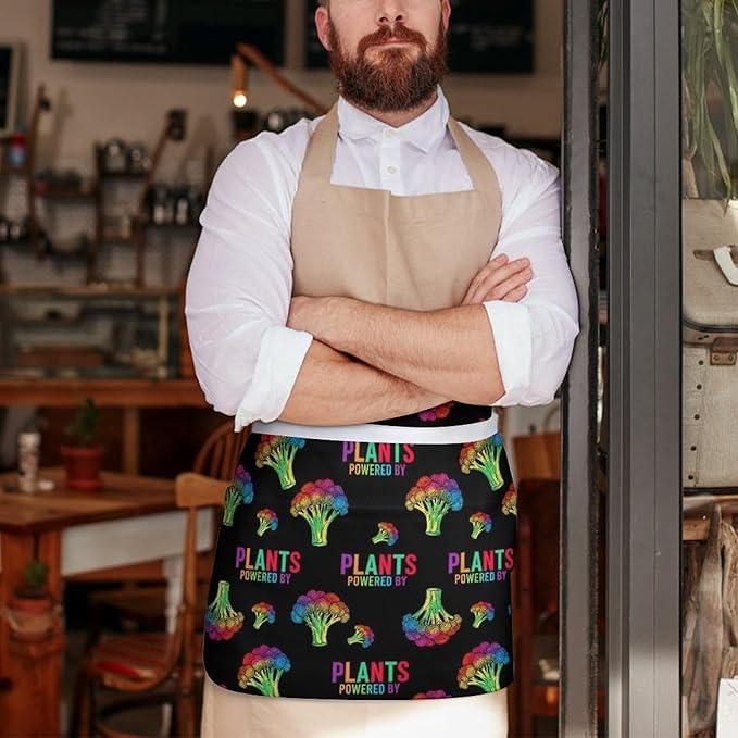 Unisex Apron for Cooking Server Waitress Half Waist Apron with 3 Pockets