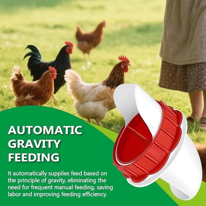 DIY Chicken Feeder kit -6-Port Waste Free Gravity Poultry Feeder with Hole Saw and lid, Suitable for Bucket/Barrel/Box/Trough (Weatherproof, red)