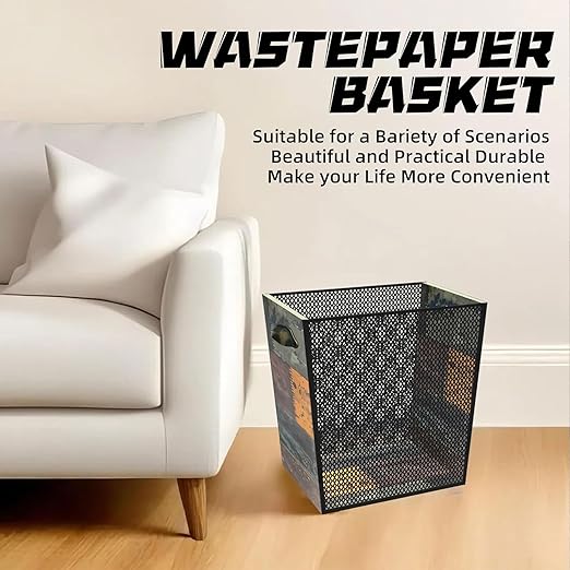 2 Gallon Wooden Trash Can - Rustic Decorative Waste Paper Basket - Garbage Bin for Bedroom, Bathroom, Office, Living Room (Vintage - Black)