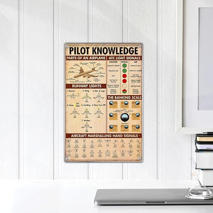 Pilot Knowledge Educational Chart Metal Sign Vintage Aviation Wall Art Airplane Decor For Pilots Flight Students Enthusiasts Man Cave Boys Room 8 x 12 Inch