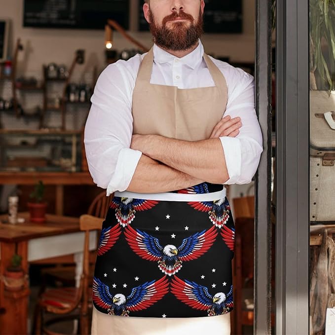 Unisex Chef Waiter Apron Waist Half Short Serving Aprons with 3 Pockets