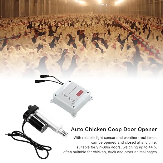 Hyuduo Automatic Chicken Coop Door Opener 30W – Light Sensor & Remote Control, IP44 Rated, Fits 9–39 Inch Doors, 44 lb Capacity Poultry Door Timer