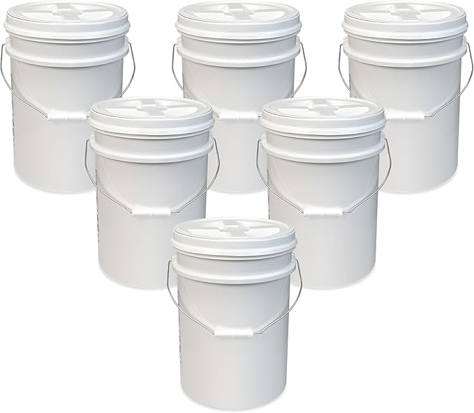 ePackageSupply Premium 5 Gallon Food Grade Plastic Pail with Gamma Seal Lid | Made in USA | BPA-Free | Heavy-Duty 90 Mil | Airtight Stackable Container, 6 Count