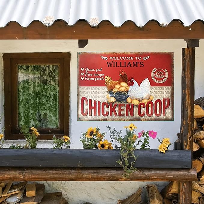 Personalized Fluffy Butt Hut Chicken Coop Sign, Custom Farmhouse Metal Sign with Spoiled Hens Wall Art, Funny Backyard Chicken Decor for Coop, Barn, Farm, Rustic Vintage Style DS10