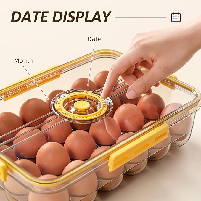 CottonColors Egg Holder for Fridge 18 Container for Refrigerator Plastic Organizer for Refrigerator Stackable Storage With Lids for Timer
