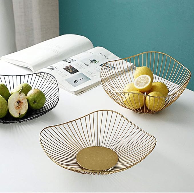 IBWell High Style Curved-Edge Modern Creative Stylish Single Tier Dish,Metal Iron Wire Fruit Vegetables Bread Decorative Stand Serving Bowls Basket Holder (Black)