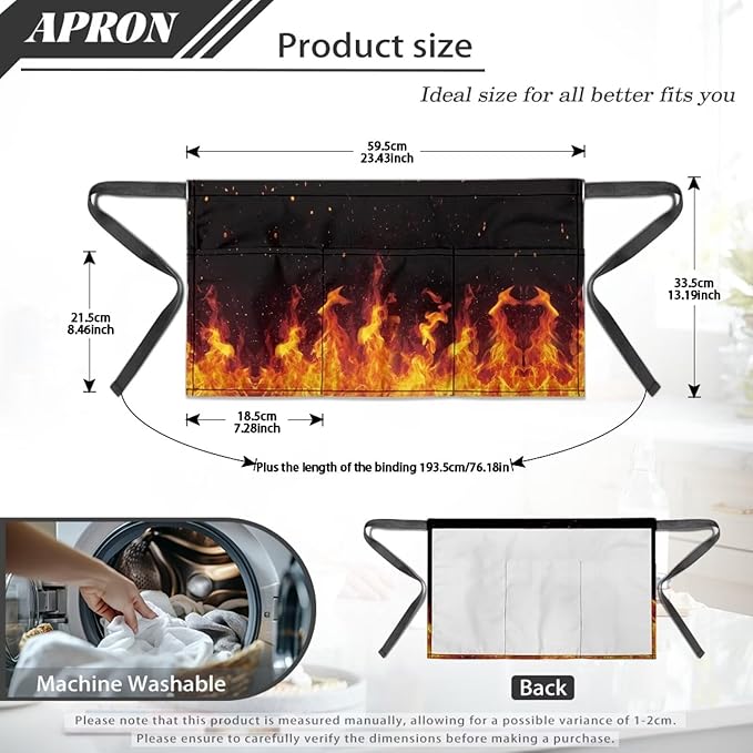 Waist Apron with 3 Pockets Waterproof 13 Inch Short Half Waist Aprons Women Men Server Aprons Waitress Waiter Apron