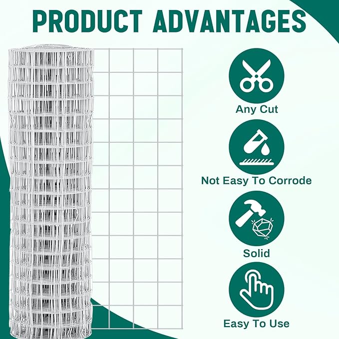 Gisafai Galvanized Welded Wire Fence 5 ft X 100 ft for Dog Chicken Hog Goat Cattle 16GA Garden Border PVC Coated Fencing Roll Border Yard Vegetable Plant Animals Protection Poultry Netting(Silver)