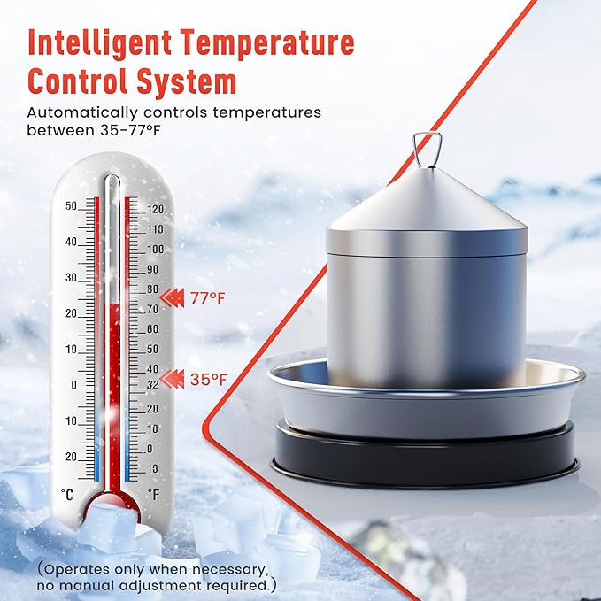 Chicken Water Heater for Winter, 110W Heated Poultry Waterer Base with Thermostat, 11 Inch Poultry Winter Deicer Heated Base with 9.8ft Power Cord(Black)