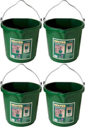 Farm Innovators 4 Pack Heated Water Bucket, 120W Heating Power - Flat Back 5 Gallon Plastic Bucket with Cord Storage for Livestock Watering & Feeding